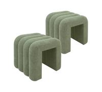 Rebecca Mobili Set 2 Repose-Pieds Modernes, Tabourets Pouf Bas, Vert Foncé, Tissu Polyester MDF, Décoration Maison, pour Canapé - Dimensions HxLxP: 40 x 38 x 40 cm - Art. RE7062