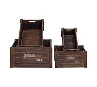 Rebecca Mobili Set 4 Boîtes de Rangement Bois Panier Poignées Marron Vintage Bonbonnières Dragées Cuisine Maion - 20 x 39 x 31 cm (H x L x P) - Art. RE4293