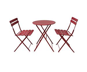 Rebecca Mobili Table Bistro avec 2 Chaises, Ensemble De Jardin, Rouge, Acier, Pliable, pour Balcon Terrasse - Dimensions HxLxP : 71 x 60 x 60 cm - Art. RE6828