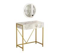 Rebecca Mobili Table console avec miroir, bureau d'entrée, blanc marbre doré, panneau de particules fer verre, avec tiroir, style classique, dimensions HxLxP : 72 x 75 x 40 cm - Art. RE7218