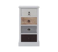 Rebecca Mobili Table de Chevet Blanc Noir Beige, Commode 4 Tiroirs, Bois de Paulownia, Style Shabby, Chambre Salle de Bain Salon - Dimensions: 69 x 37 x 27 cm (HxLxL) - Art. RE4310