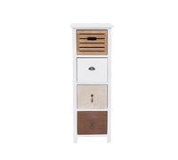 Rebecca Mobili Table de Chevet Chambre, Chiffonnier Haut avec 4 Tiroirs, Blanc Marron Beige, Style Vintage, pour Chambre Salle de Bain Salon - Dimensions: 89 x 31 x 27 cm (HxLxL) - Art. RE4316