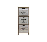 Rebecca Mobili Table de nuit avec impression en relief avec 3 tiroirs en bois, blanc et marron