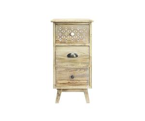 Rebecca Mobili Table De Chevet Etroite, Petite Commode, 3 Tiroirs, Blanc Shabby Marron Clair, Bois De Paulownia, pour Chambre Salle De Bain - Dimensions : 65 x 30 x 30 cm (H x L x P) - Art. RE6620