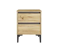 Rebecca Mobili Table de chevet scandinave, table de chevet 2 tiroirs, chêne clair gris foncé, aggloméré PVC, peu encombrant, design moderne - Dimensions HxLxP : 58,5 x 45 x 45 cm - Art. RE7220
