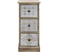 Rebecca Mobili Table de nuit avec impressions avec 3 tiroirsen bois, blanc et beige