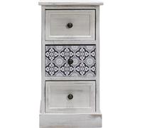 Rebecca Mobili Table de Chevet 3 Tiroirs, Petite Commode, Bois MDF, Blanc Gris, Assemblée, Style Shabby - Mesures : 59.5 x 30 x 25 cm (H x L x P) - Art. RE6603
