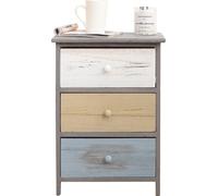 Rebecca Mobili Table de nuit colorée à 3 tiroirs en bois gris-bleu et blanc