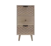 Rebecca Mobili Table De Nuit Étroite, Table De Chevet Gain De Place, 3 Tiroirs, Bois Naturel, Marron, Style Boho Scandinave - Dimensions HxLxP : 62.5 x 30 x 25 cm - Art. RE6856