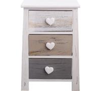 Rebecca Mobili Table de nuit style vintage 3 tiroirs, bois, blanc, beige et gris