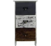 Rebecca Mobili Table de nuit, style vintage, 3 tiroirs en bois, blanc, marron et gris