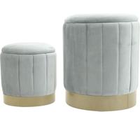 Rebecca Mobili Tabouret de rangement Avelos 44x35,5x35,5 Tissu polyester Acier Gris Jaune Moderne SET 2 pièces
