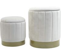 Rebecca Mobili Tabouret de rangement Okome 44x35,5x35,5 Tissu polyester Acier Blanc Jaune Moderne SET 2 pièces
