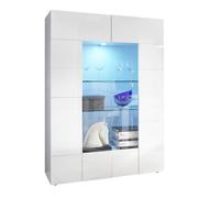 REBECCA - Vitrine 2 Portes Finition Blanc Laqué Weiss Relief Damiers et Leds