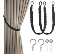 REBECCAGIBSON 2 embrasses de Rideaux Noires avec 2 Boutons,Attaches de Corde de Rideau Tricotées, Accessoires de Rideaux Tricotés pour la Décoration Intérieure et Extérieure