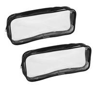 REBECCAGIBSON Lot de 2 trousses à crayons transparentes rondes en PVC transparent pour femmes et étudiants - Trousse à pinceaux d'école - Trousse de toilette - Trousse à crayons (noir)