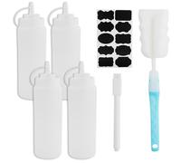 REBECCAGIBSON Lot de 4 bouteilles à sauce Squeeze, en plastique, avec stylo liquide, bouchons, distributeurs, bouteilles doseuses pour vinaigrette, ketchup, sauce piquante, huile d'olive