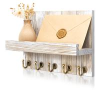 Rebee Vision Farmhouse Keyder pour mur - Organisateur de courrier decoratif et cintre de cle retro pour mur - 5 crochets de cles robustes avec pe