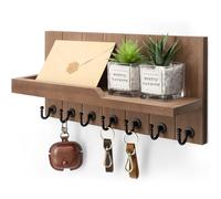 Rebee Vision Porte-clés mural - Organiseur de courrier rustique pour maison, cuisine, entrée avec 7 crochets robustes (marron rétro)