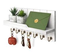 Rebee Vision Support mural décoratif pour clés et courrier - Étagère flottante de 38,1 cm avec 7 crochets robustes pour décoration murale de maison, entrée, porte-clés rustique (blanc)