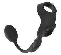 Rebel - anneau pénis et testicules avec plug anal vibrant - noir