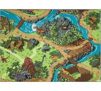 REBEL ROADS Tapis Dino World 29 Dinosaures, antidérapant pour enfants - gris / vert Multicolore 95x200 cm