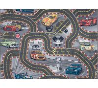 REBEL ROADS Tapis Racers 97 Rues, voitures antidérapantes pour enfants - gris gris 95x133 cm