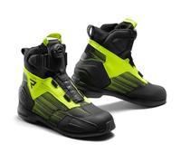 REBELHORN Core Bottes de moto pour homme et femme, Noir, jaune fluo, 48 EU | Cuir synthétique - Système de laçage rapide ATOP - Protections de cheville - Bout renforcé - Panneaux d'aération en maille