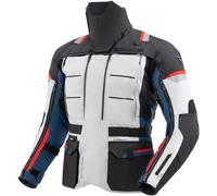 Rebelhorn Cubby 5 Veste textile moto imperméable, Gris/Bleu/Rouge, Taille L