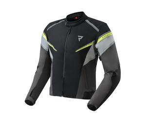 REBELHORN Spark Veste de moto pour homme | Textile | 2 couches | Membrane intégrée | Gilet isolant amovible | Protections coudes et épaules niveau 2 | Tailles jusqu'à 4XL, Noir/gris/jaune fluo, L