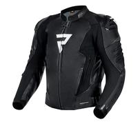 REBELHORN Veloce Veste de moto pour homme | Cuir | Protections coudes et épaules niveau 2 | Patte d'épaule | 6 canaux d'aération avec fermeture éclair, noir/blanc, 54