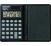 Rebell Calculatrice RE DE SHC208 – 8 chiffres LCD, solaire, 3 fonctions mémoire, housse – Noir