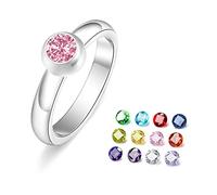 Rebellious Bague de pierre de naissance simple avec 12 zircons de couleur - Tendance - Empilable - Cadeau de promesse d'anniversaire - Anneaux promesses empilables