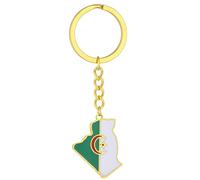 Rebellious Carte Algérie Drapeau Porte-clés Acier Inoxydable Porte-clés Algérie Souvenirs Bijoux Pendentif Schlü, Gd, taille unique