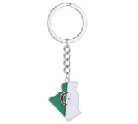 Rebellious Carte Algérie Drapeau Porte-clés Acier Inoxydable Porte-clés Algérie Souvenirs Bijoux Pendentif Schlü, S, taille unique
