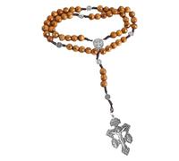 Rebellious Chapelet catholique avec perles en bois et croix de pardon - Accessoire religieux pour communion et baptême