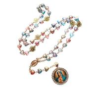 Rebellious Collier vintage avec perles en forme de cœur et roses creusées et chapelet avec pendentif en verre qui donne à chaque tenue une touche de romantisme