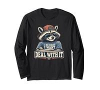 Rebellious Raccoon Funny Deal with It Animal Attitude Humour Manche Longue
