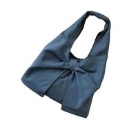 Rebellious Sac sous le bras pour femme Style japonais avec nœuds Décoration Jeans Épaule Décontractée Sac à main pour femmes et filles Travail de bureau, bleu