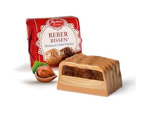 Reber - Pâte à la truffe, Chocolat au lait alpin, Alcool, Truffe crème, Sultanine de brandy, Noix nougat, 1 x 43 g - Nouvelle recette