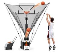 Rebond automatique basket-ball avec filet retour,for l'entraînement tir | Double alimentation,affichage données sur écran,vitesse distance réglables,détection but,portable mobile,for maison