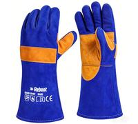 Reboot Gants de Soudure, Cuir Résistant 500°C, Protection Avant-Bras 38 cm, Coutures Doubles Renforcées pour MIG TIG MMA Barbecue Forge - Bleu
