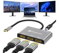Reborn Adaptateur USB-C vers double DisplayPort et 1 HDMI avec PD 100 W, 4K @ 60 Hz USB Type-C 1 entrée 3 sorties, répartiteur de port d'affichage pour adaptateur multi-écrans USB-C à 3 ports avec PC