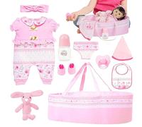 Reborn Baby Doll Accessories, Girls Bottle Pacificer Clothes Plans pour 18 pouces Doll, réaliste Kit de jeu avec berceau et jouets d'alimentation, surprise pour la crèche, la maison, la maternelle