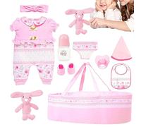 Reborn Baby Doll Stuff Girls' Playhouse Set avec berceau | Kit de vêtements avec tétine de bouteille renaissance | Figurine de 45,7 cm, lit de jeu réaliste pour la crèche, idéal pour l'anniversaire