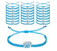 Rebower Bracelet Empreinte De Patte - Bleu Clair / 24 Pcs Bracelet Tressé Ajustable Avec Charm Patte De Chat, Cordon Tressé À La Main, [Bijoux Pour Amis Couples Femmes Hommes]