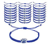 Rebower Bracelet Empreinte De Patte - Bleu Foncé / 24 Pcs Bracelet Tressé Réglable Avec Charm Patte De Chat Corde Tressée À La Main, [Bijoux Amitié Couple Pour Femmes Hommes]