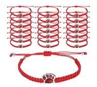 Rebower Bracelet Empreinte De Patte - Rouge / 24 Pcs Bracelet Tressé Réglable Avec Charm Patte De Chat, Cordon Tressé À La Main, [Bijoux Pour Amis Ou Couples Femmes Hommes]