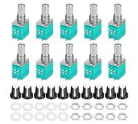 Rebower Lot de 10 potentiomètres RV097NS B10K Ohm avec interrupteur 8 | Résistances variables d'arbre de 15 mm, kit de potentiomètre rotatif à tour linéaire unique avec capuchon de bouton AG2 pour