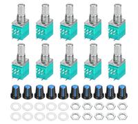 Rebower Lot de 10 potentiomètres RV097NS B10K Ohm avec interrupteur 8 | Résistances variables d'arbre de 15 mm, kit de potentiomètre rotatif à tour linéaire unique avec capuchon de bouton AG2 pour